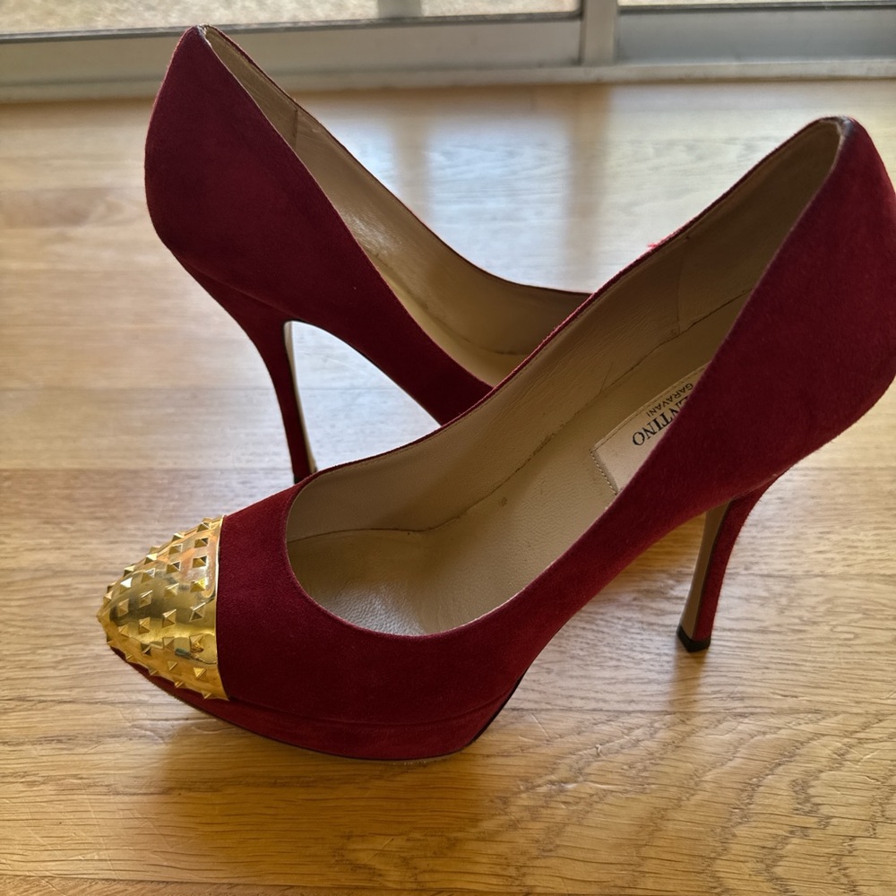 Valentino Red and Gold Studded Heels